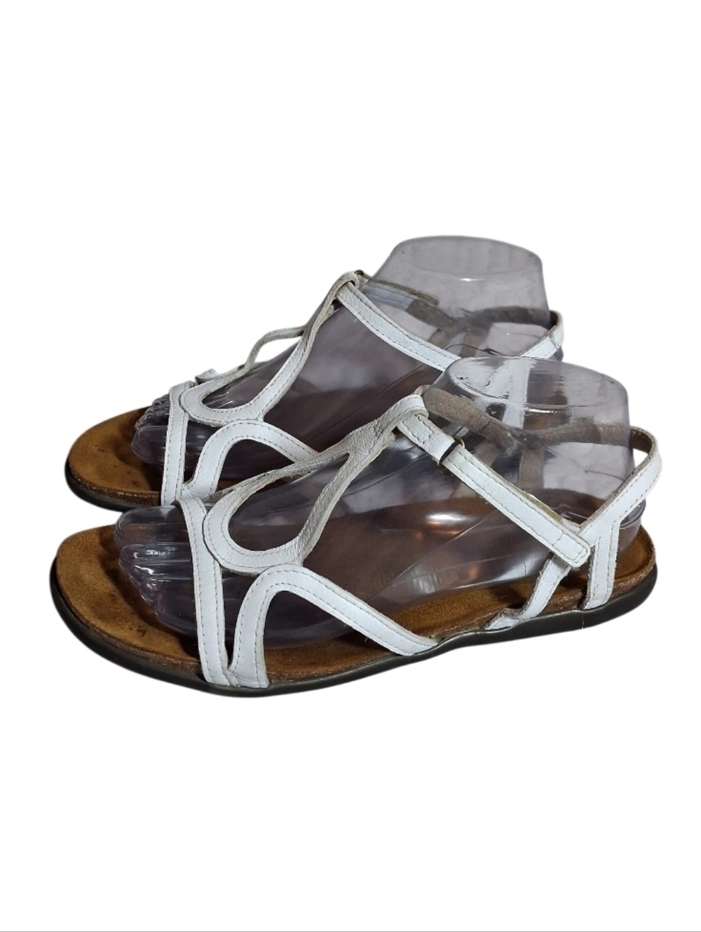 Naot Dorith Women's Sandals Sz 8 White Leather Footbed Adjustable Strap Flat